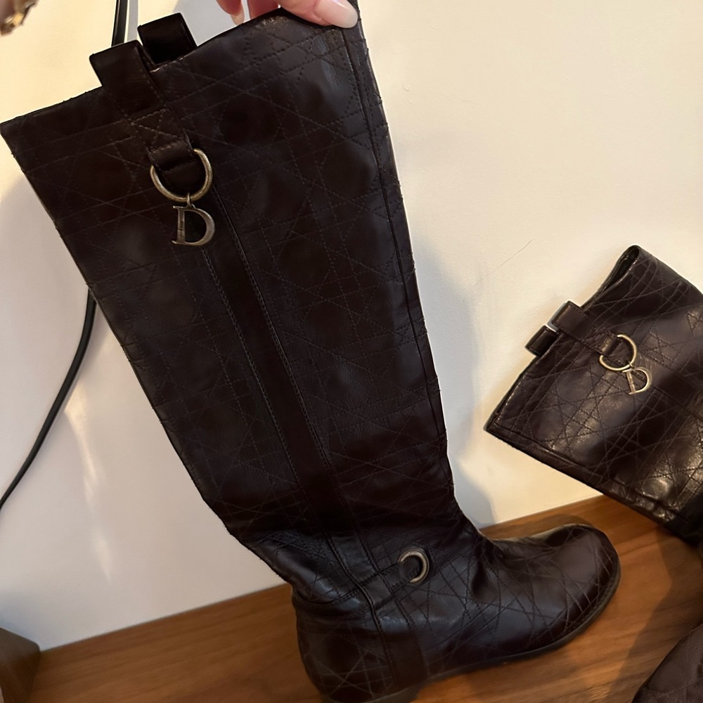 Brown Dior quilted riding boots